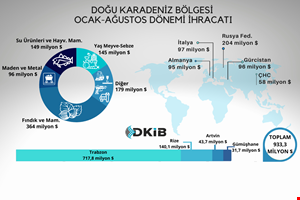 DOĞU KARADENİZ İHRACATI 933 MİLYON DOLARA ULAŞTI
